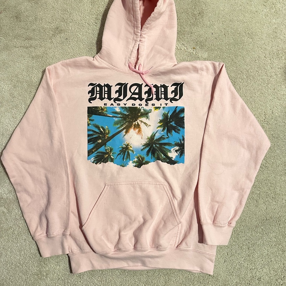Miami Pink Hoodie with Palm Tree Graphic